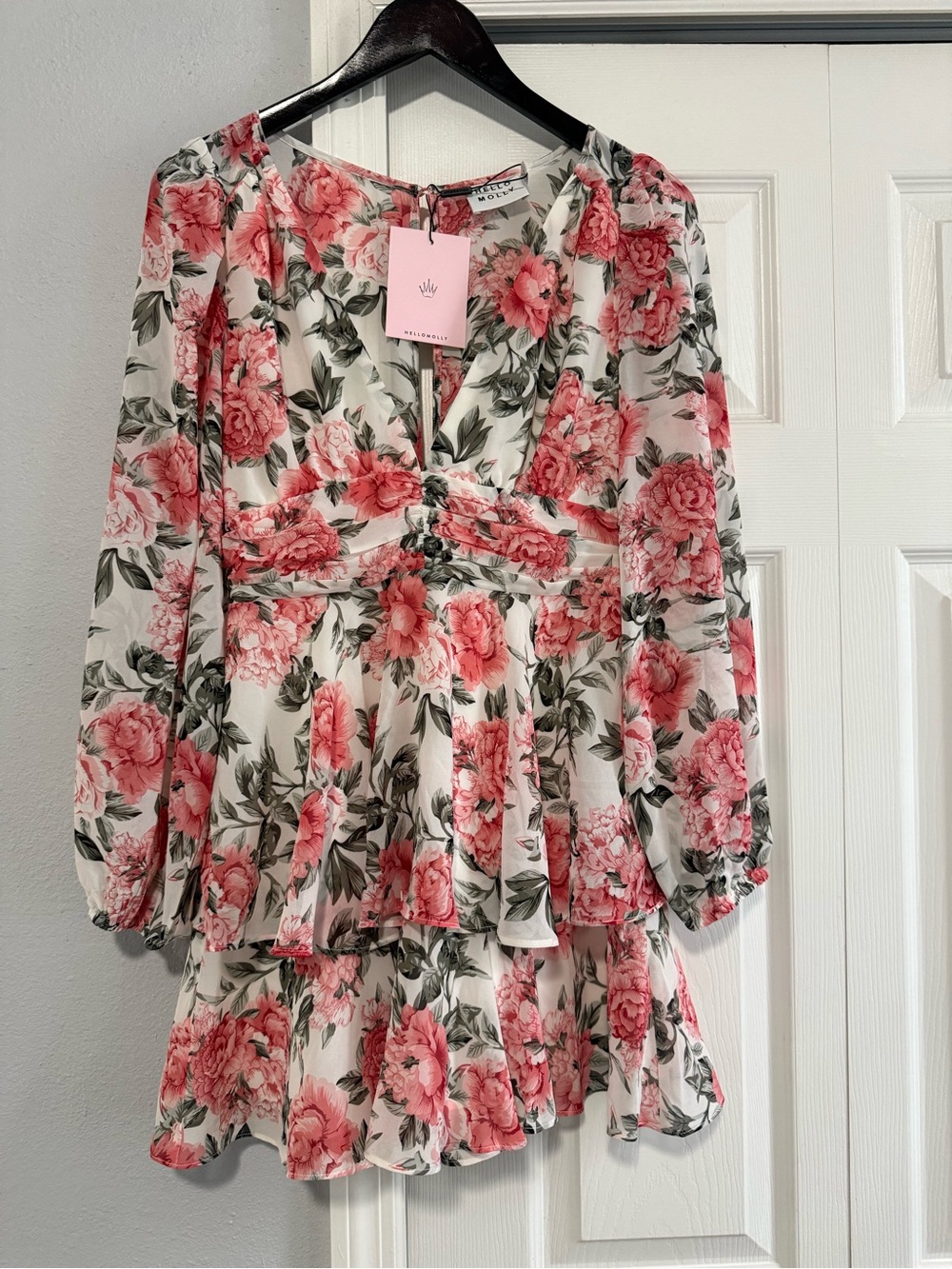 Hello Molly Pink Floral Long Sleeve Peplum Dress